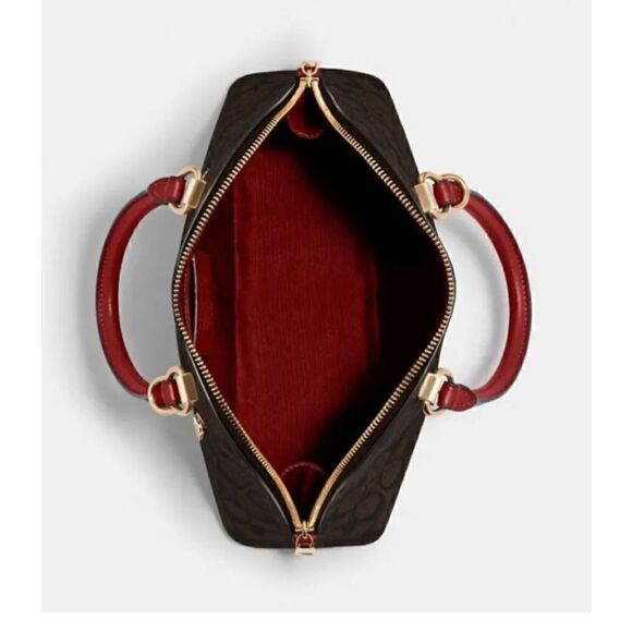 🔥🎁NWT! Coach Sig Katy Satchel Handbag Brown/Red Msrp:$350.00 - Picture 4 of 5